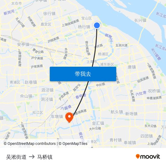 吴淞街道 to 马桥镇 map