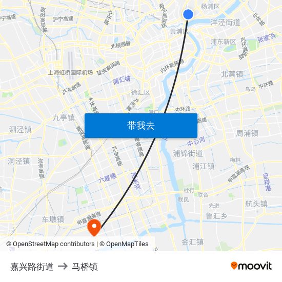 嘉兴路街道 to 马桥镇 map