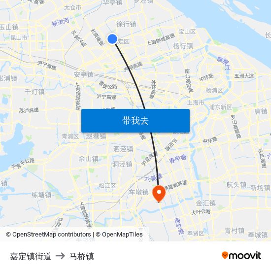 嘉定镇街道 to 马桥镇 map