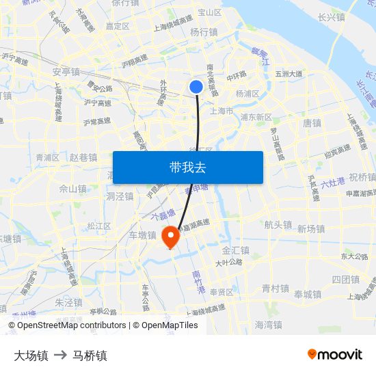 大场镇 to 马桥镇 map