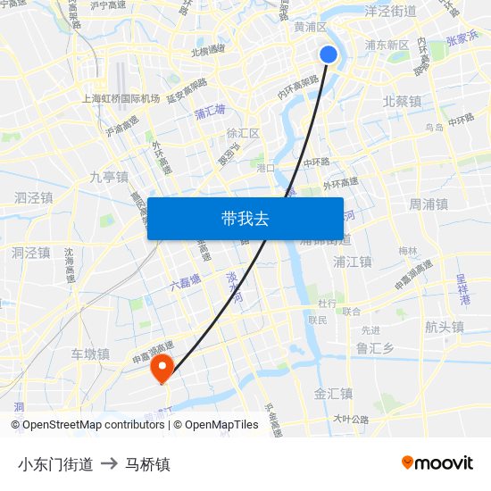 小东门街道 to 马桥镇 map