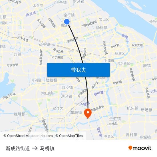 新成路街道 to 马桥镇 map