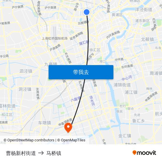 曹杨新村街道 to 马桥镇 map