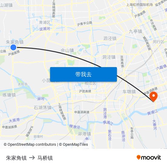朱家角镇 to 马桥镇 map