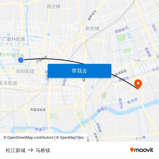 松江新城 to 马桥镇 map