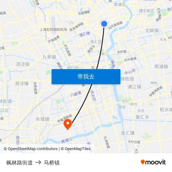 枫林路街道 to 马桥镇 map