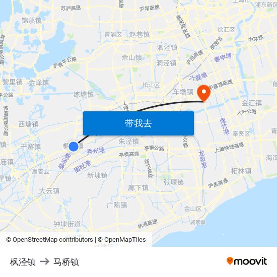 枫泾镇 to 马桥镇 map
