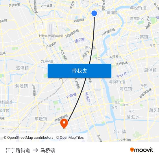 江宁路街道 to 马桥镇 map