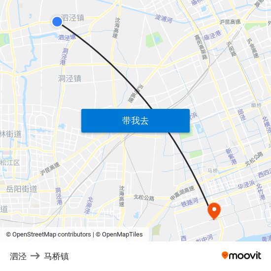 泗泾 to 马桥镇 map