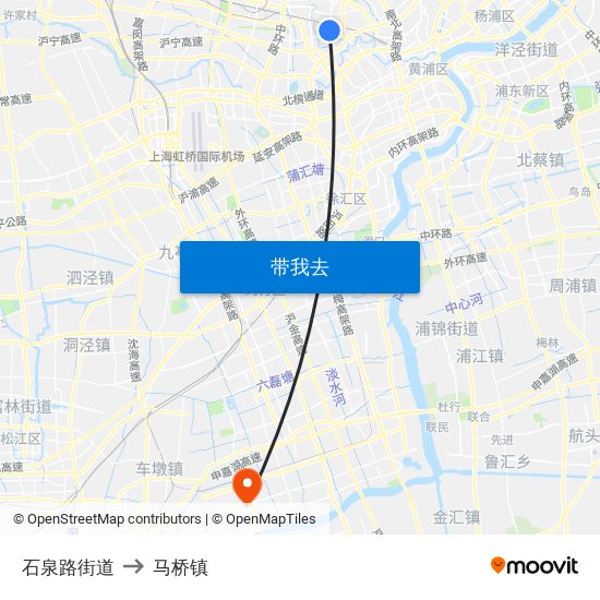 石泉路街道 to 马桥镇 map