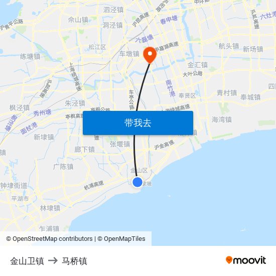 金山卫镇 to 马桥镇 map