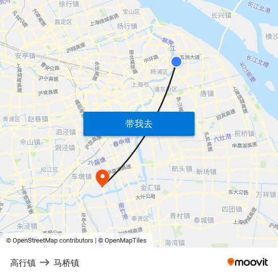 高行镇 to 马桥镇 map