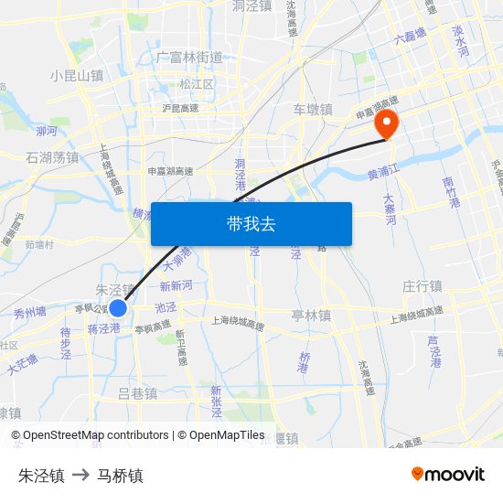 朱泾镇 to 马桥镇 map