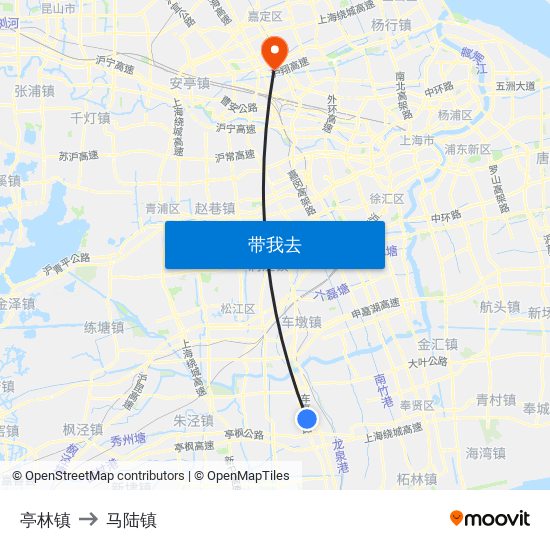 亭林镇 to 马陆镇 map