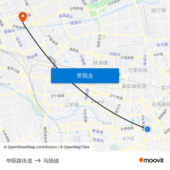 华阳路街道 to 马陆镇 map