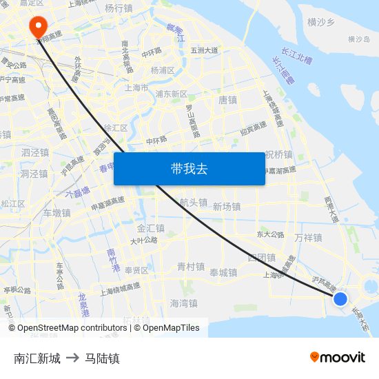 南汇新城 to 马陆镇 map