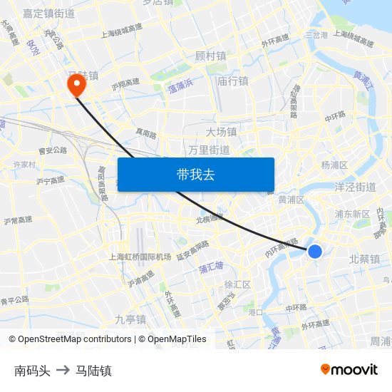 南码头 to 马陆镇 map