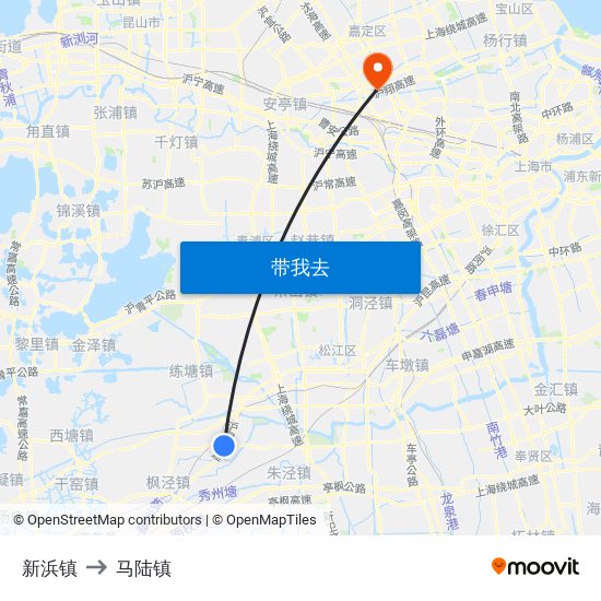 新浜镇 to 马陆镇 map