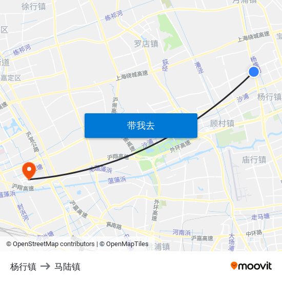 杨行镇 to 马陆镇 map