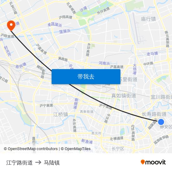 江宁路街道 to 马陆镇 map