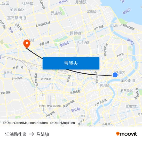 江浦路街道 to 马陆镇 map