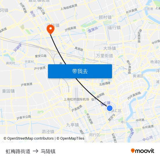 虹梅路街道 to 马陆镇 map