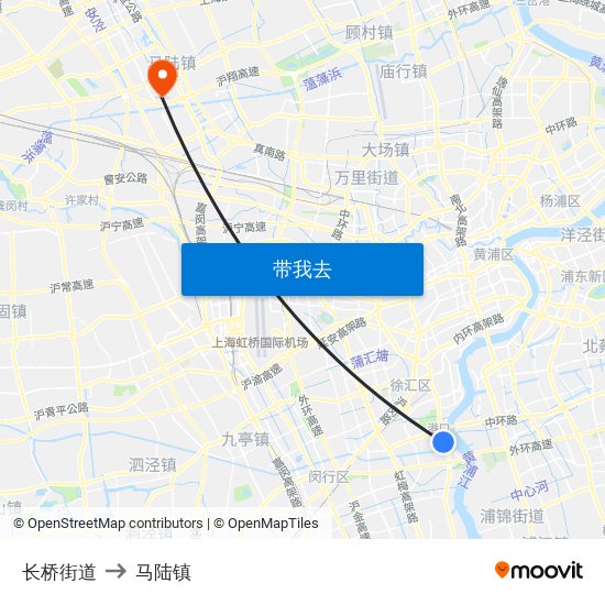 长桥街道 to 马陆镇 map