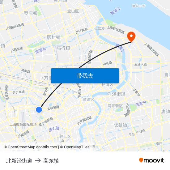 北新泾街道 to 高东镇 map