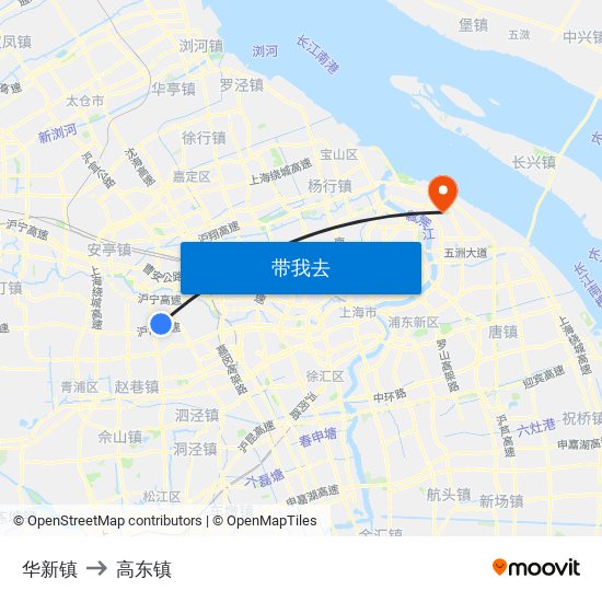 华新镇 to 高东镇 map