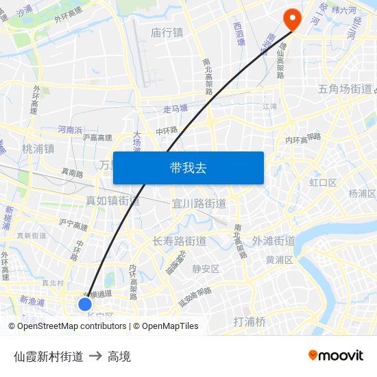 仙霞新村街道 to 高境 map