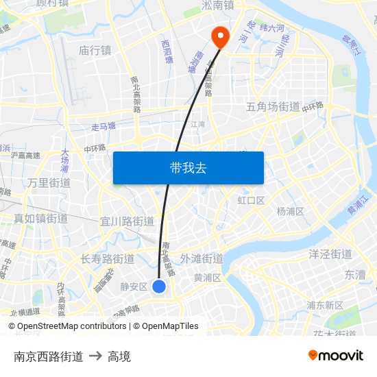 南京西路街道 to 高境 map