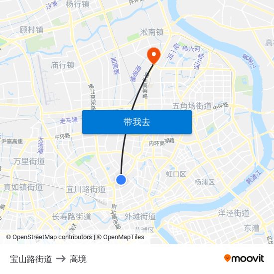 宝山路街道 to 高境 map