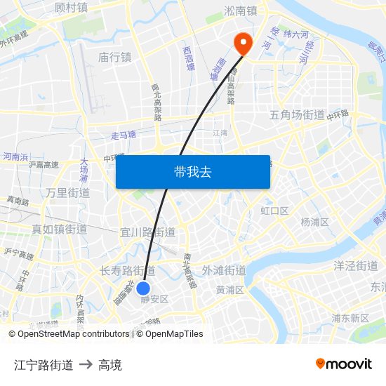 江宁路街道 to 高境 map