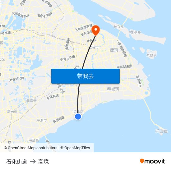 石化街道 to 高境 map