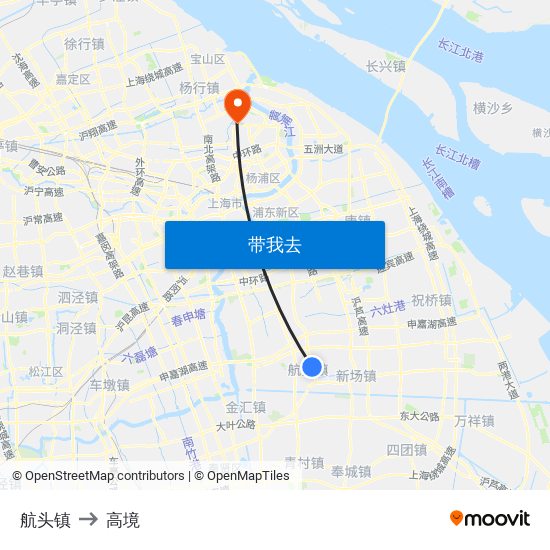 航头镇 to 高境 map