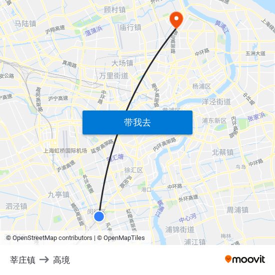 莘庄镇 to 高境 map