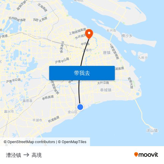 漕泾镇 to 高境 map