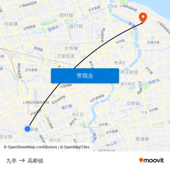 九亭 to 高桥镇 map
