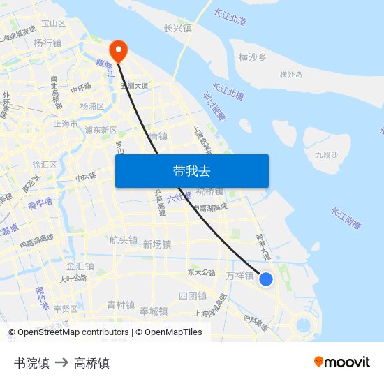 书院镇 to 高桥镇 map