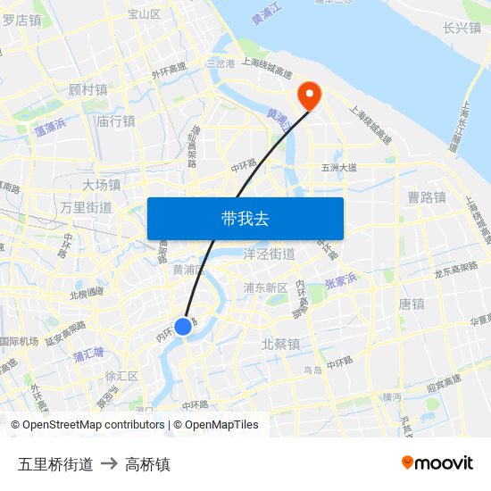 五里桥街道 to 高桥镇 map