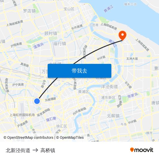 北新泾街道 to 高桥镇 map