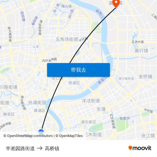 半淞园路街道 to 高桥镇 map