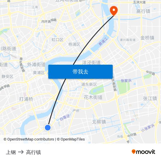 上钢 to 高行镇 map