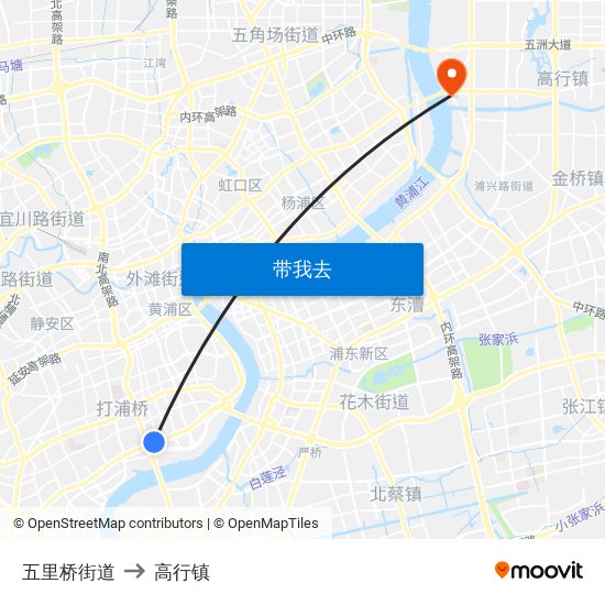 五里桥街道 to 高行镇 map