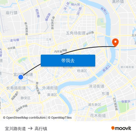宜川路街道 to 高行镇 map