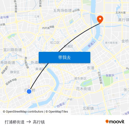 打浦桥街道 to 高行镇 map