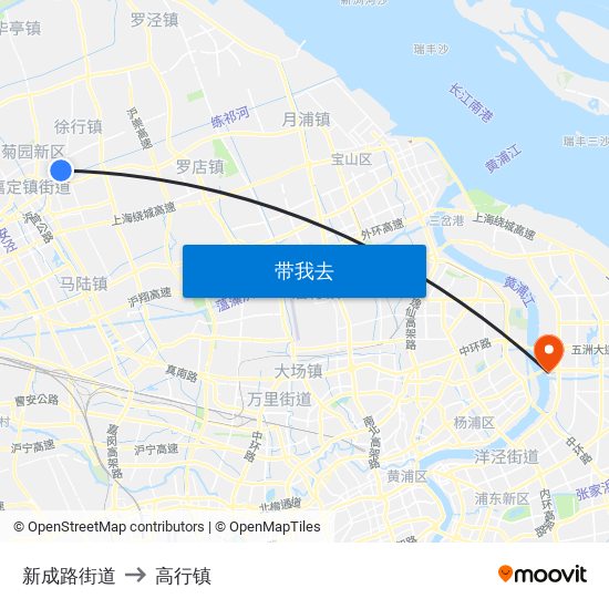 新成路街道 to 高行镇 map