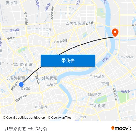 江宁路街道 to 高行镇 map