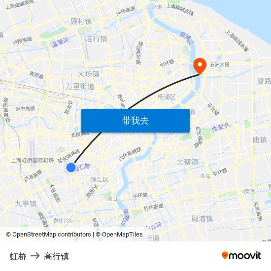 虹桥 to 高行镇 map