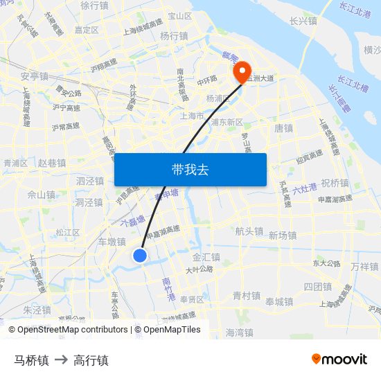 马桥镇 to 高行镇 map